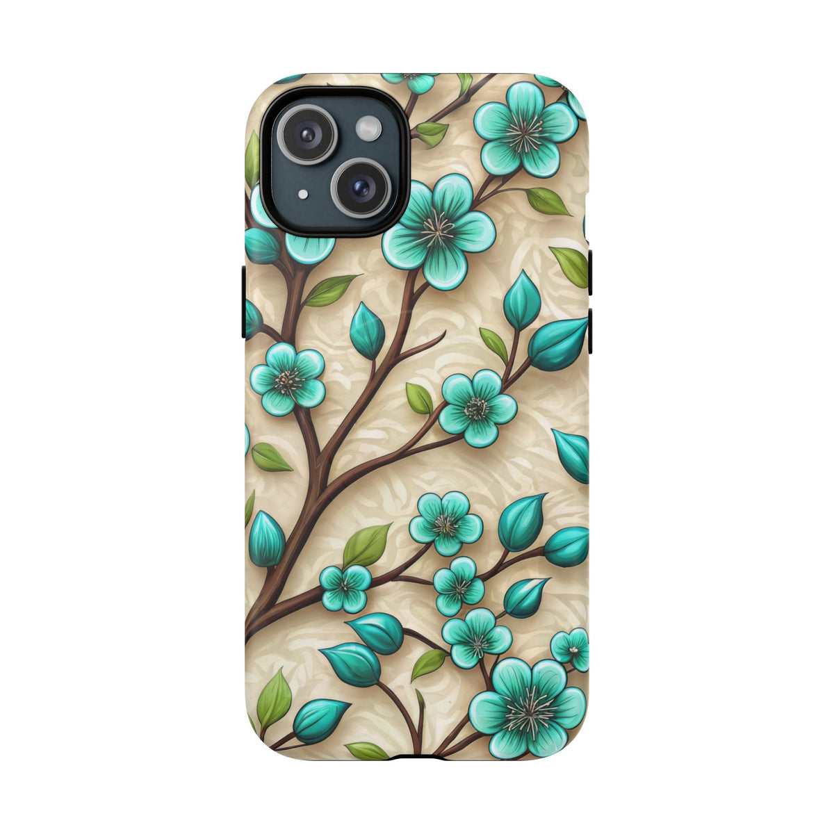 Floral Teal Blossom Tough Magnetic iPhone Case — MagSafe Protective Cover