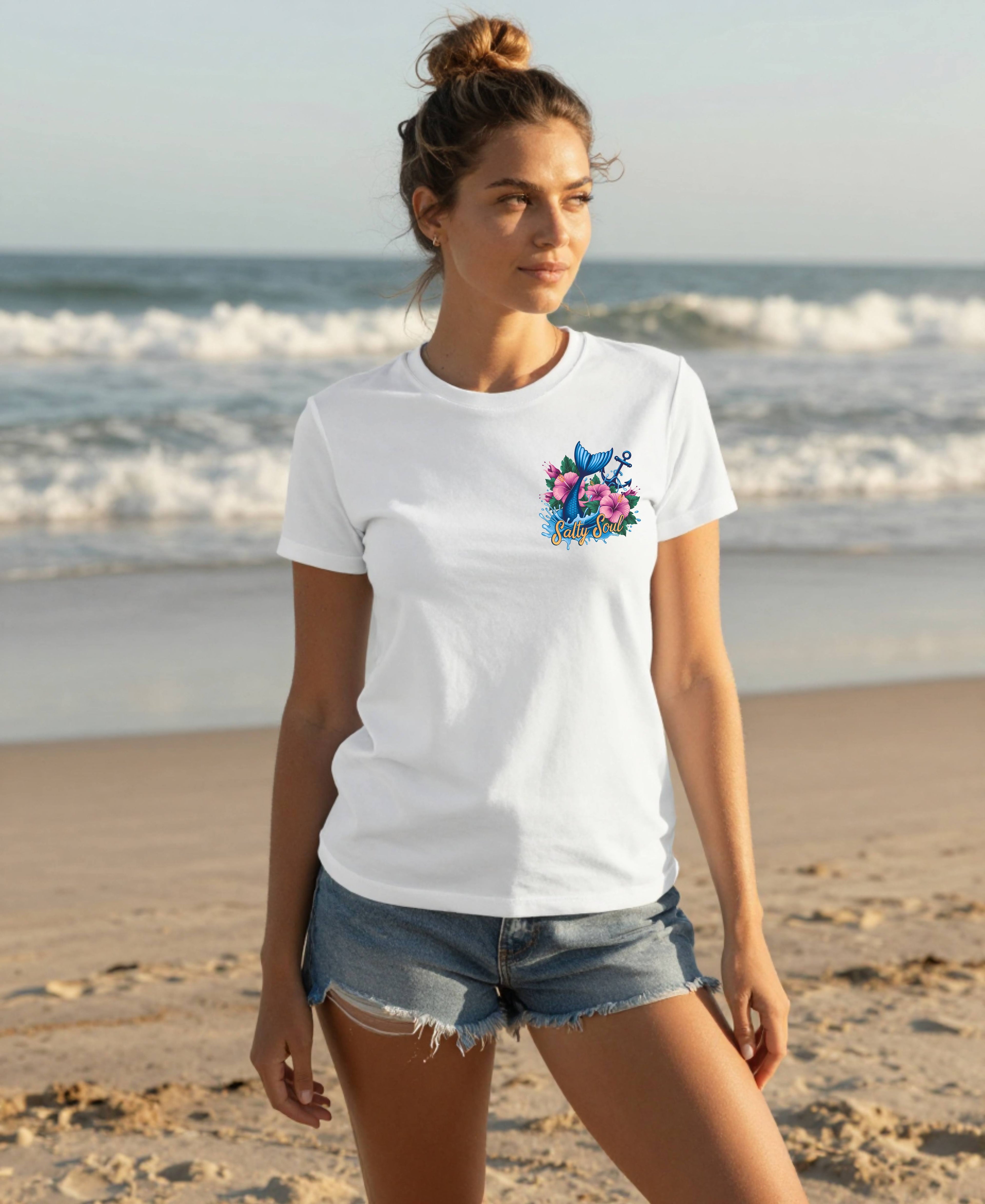 Salty Soul Floral Anchor Beach T-Shirt — Cute Nautical Gift for Women Graphic Tee