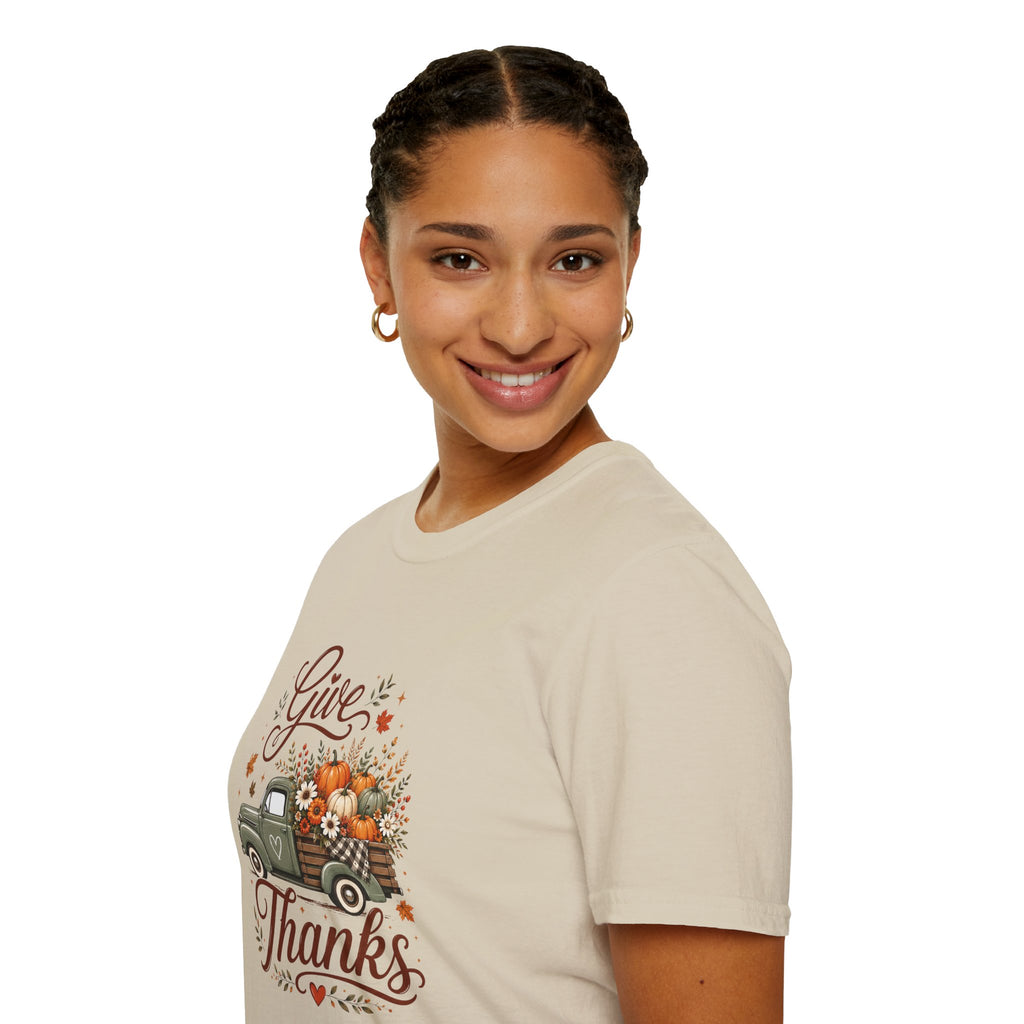 Give Thanks Fall Truck T-Shirt — Pumpkin Harvest Autumn Tee