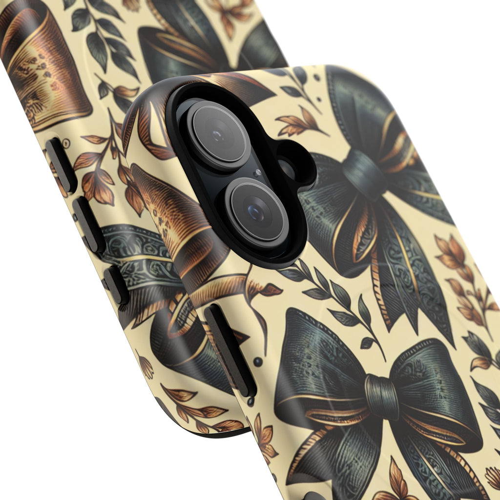 Bow Pattern Tough Magnetic Phone Case — Vintage Ribbon Floral Design