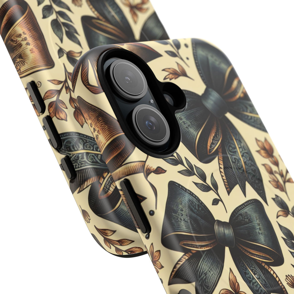 Bow Pattern Tough Magnetic Phone Case — Vintage Ribbon Floral Design