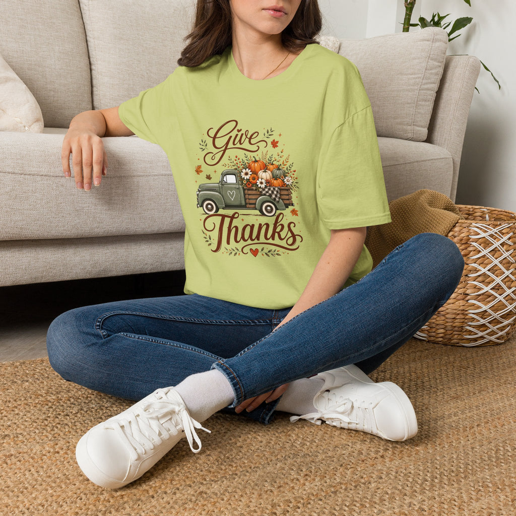 Give Thanks Fall Truck T-Shirt — Pumpkin Harvest Autumn Tee