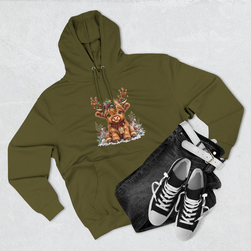 Cute Reindeer Fleece Hoodie - Christmas Woodland Holiday Sweatshirt