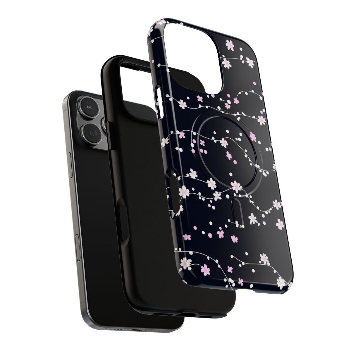 Magnetic Phone Case — Black Sakura Cherry Blossom Tough Cover