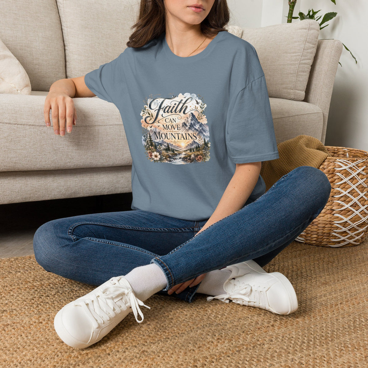 Faith Can Move Mountains T-Shirt Inspirational Christian Mountain Graphic Tee
