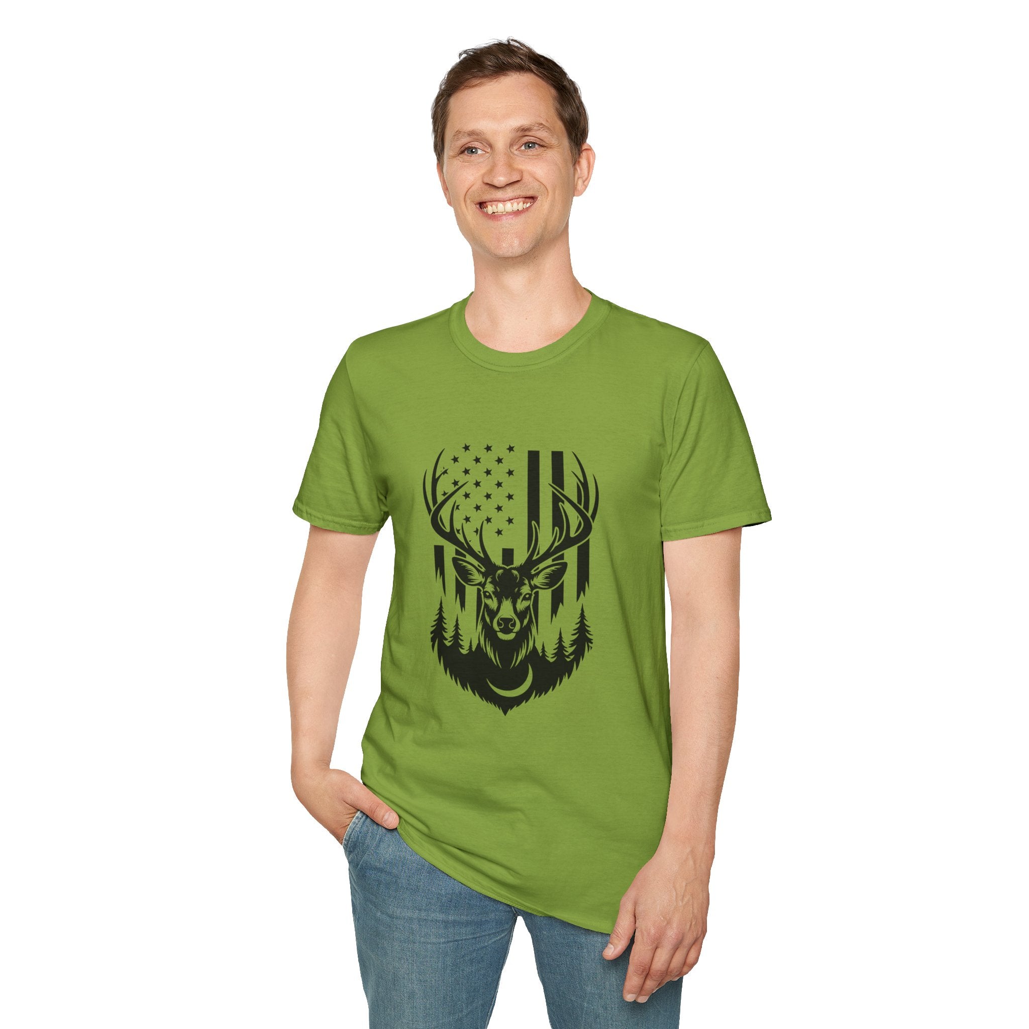 Rustic American Flag Buck T-Shirt — Patriotic Hunting Gift for Men Wildlife Tee