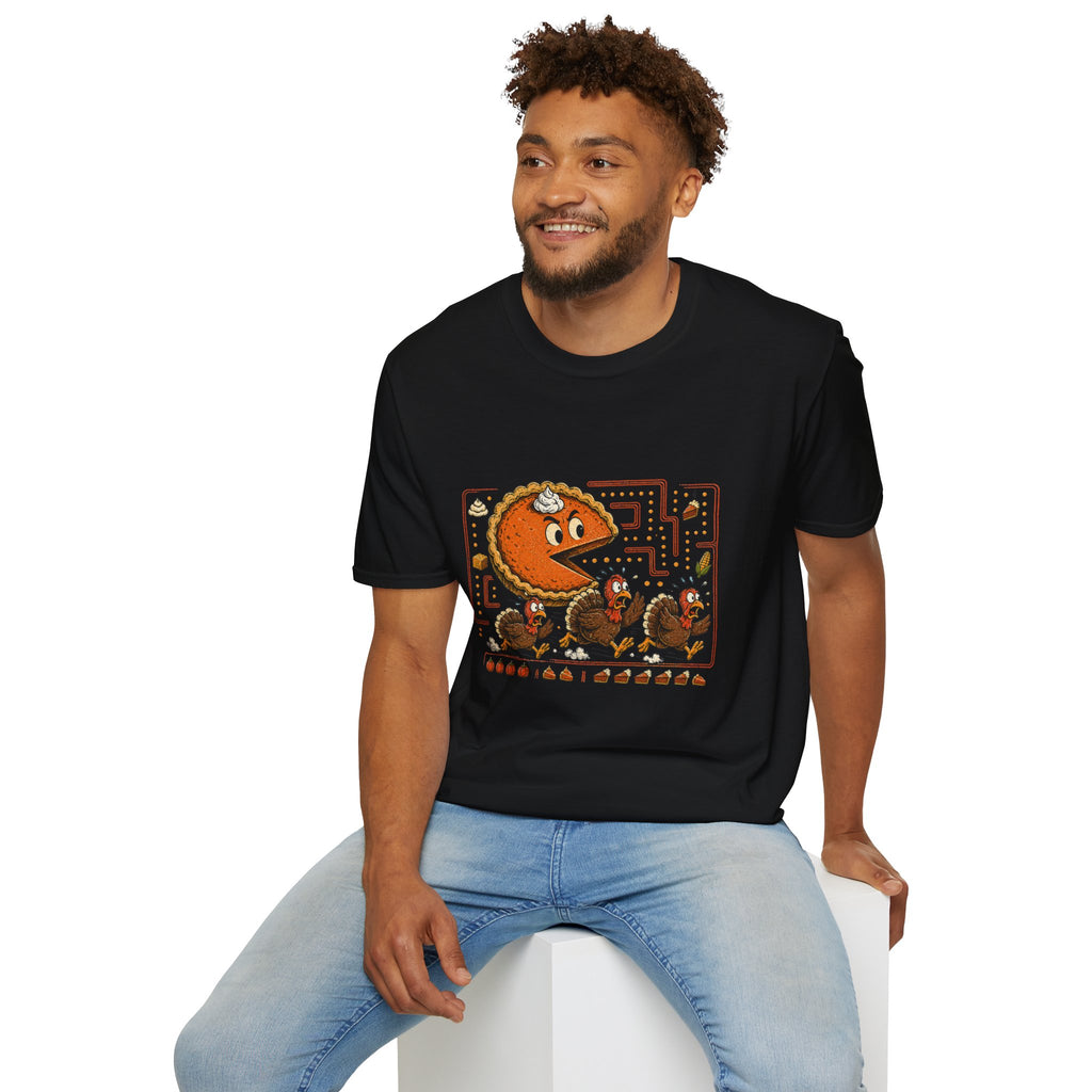 Retro Pie Monster T-Shirt — Funny Pac-Maze Dessert Gamer Tee