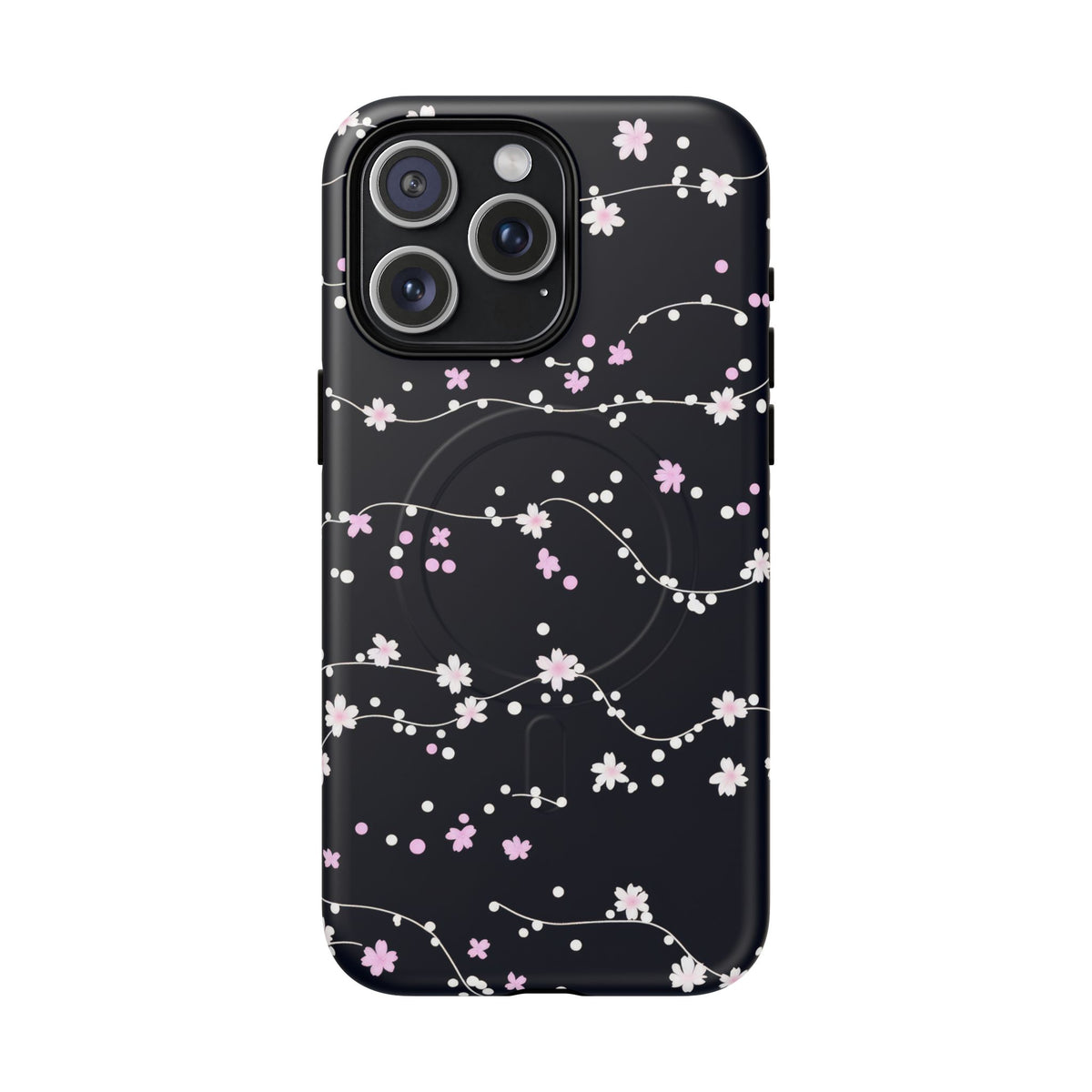 Magnetic Phone Case — Black Sakura Cherry Blossom Tough Cover