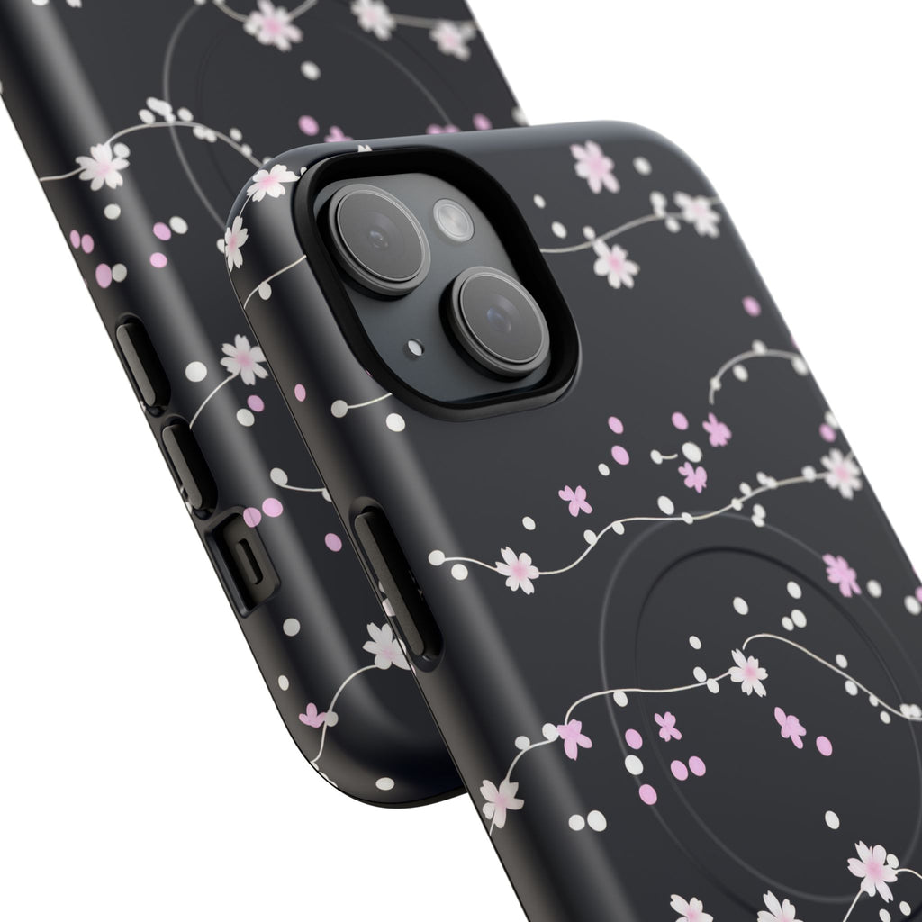 Magnetic Phone Case — Black Sakura Cherry Blossom Tough Cover
