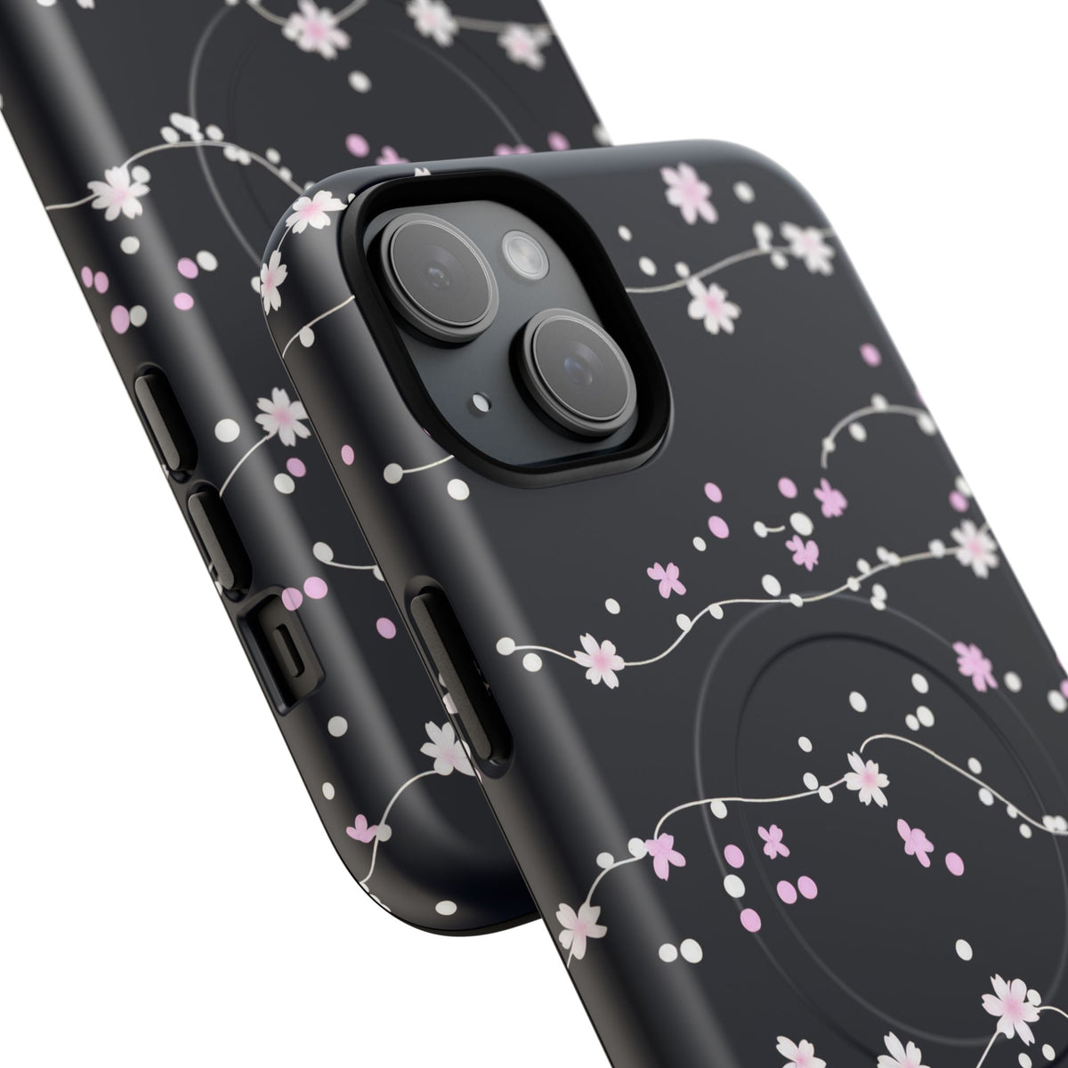Magnetic Phone Case — Black Sakura Cherry Blossom Tough Cover