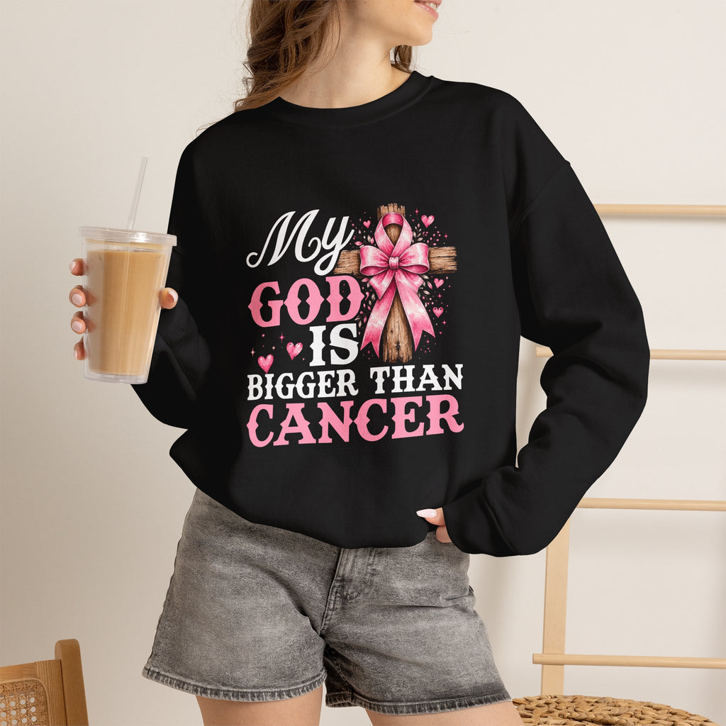 My God Is Bigger Than Cancer Breast Cancer Awareness Crewneck Sweatshirt