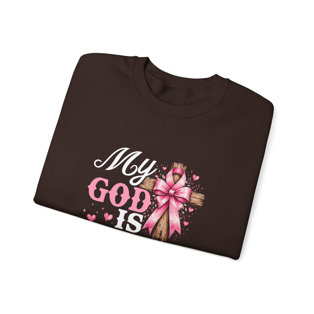 My God Is Bigger Than Cancer Breast Cancer Awareness Crewneck Sweatshirt