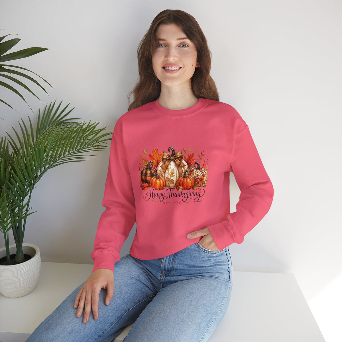 Thanksgiving Pumpkin Crewneck Sweatshirt — Happy Thanksgiving Harvest Design