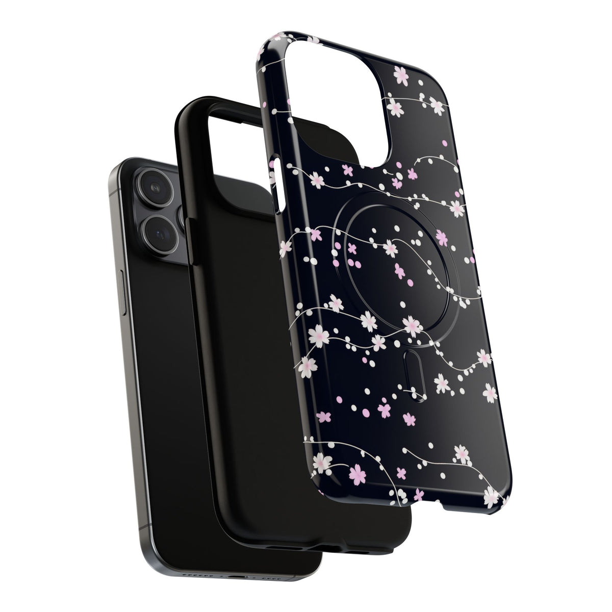 Magnetic Phone Case — Black Sakura Cherry Blossom Tough Cover