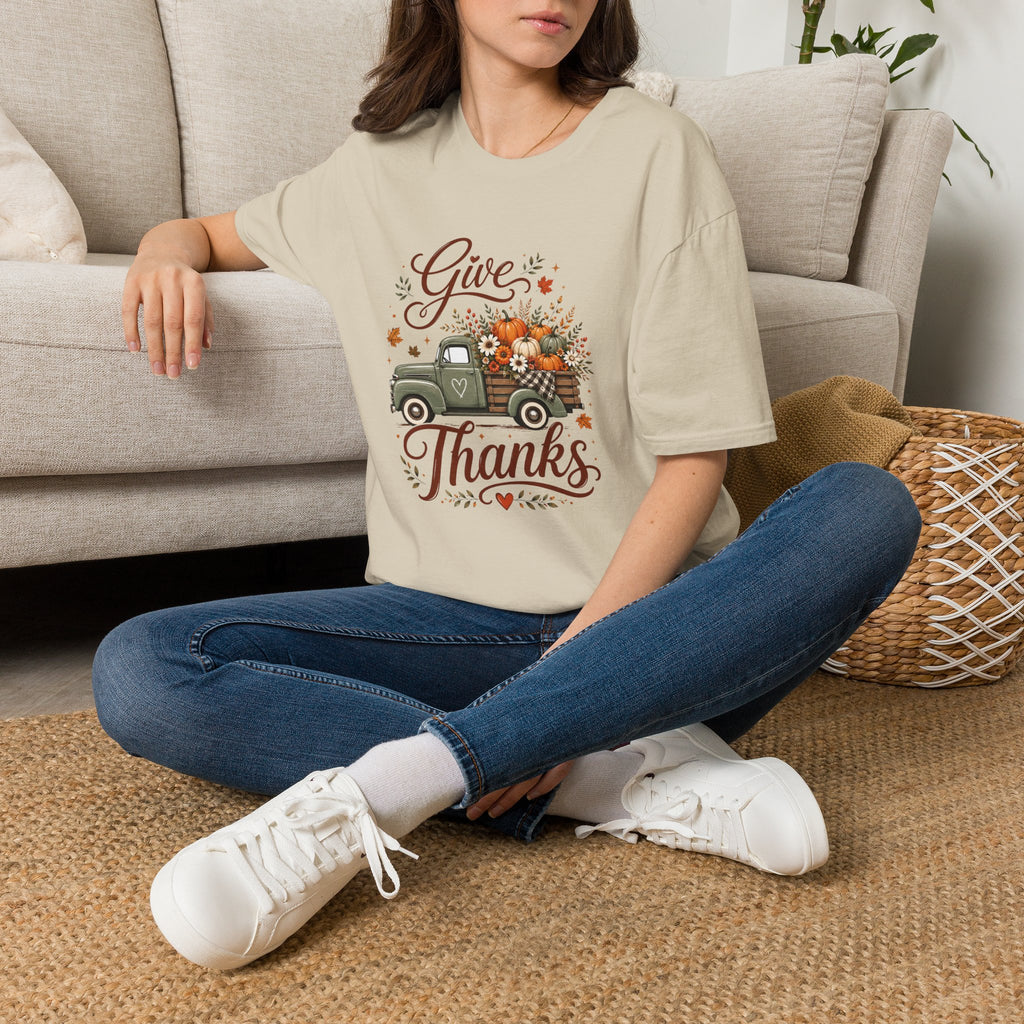 Give Thanks Fall Truck T-Shirt — Pumpkin Harvest Autumn Tee