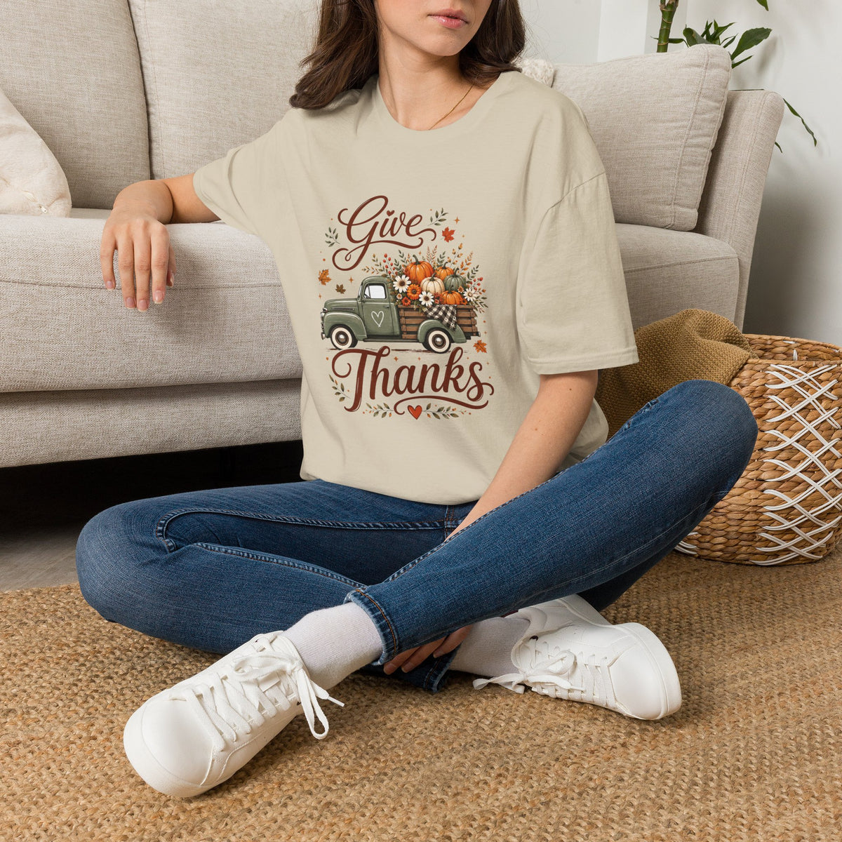 Give Thanks Fall Truck T-Shirt — Pumpkin Harvest Autumn Tee