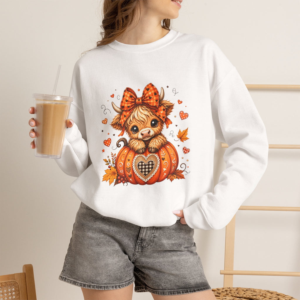 Cute Highland Cow Pumpkin Halloween Sweatshirt