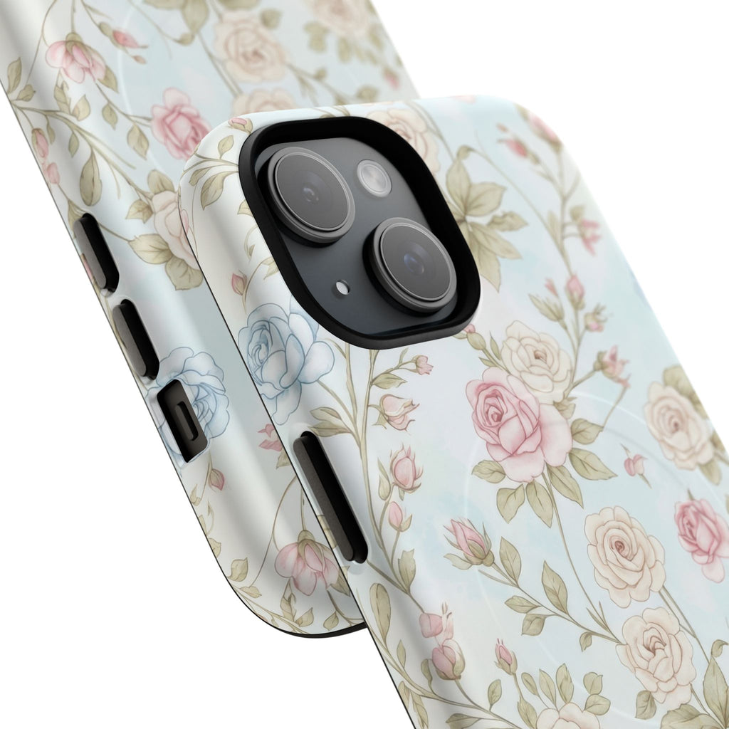 Vintage Floral Rose Magnetic iPhone Case — MagSafe Tough Protective Cover