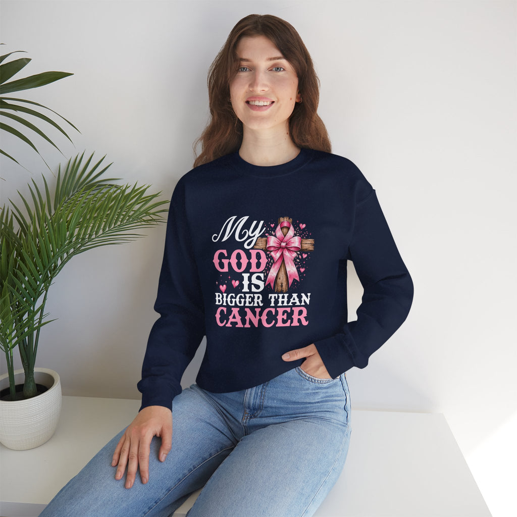 My God Is Bigger Than Cancer Breast Cancer Awareness Crewneck Sweatshirt