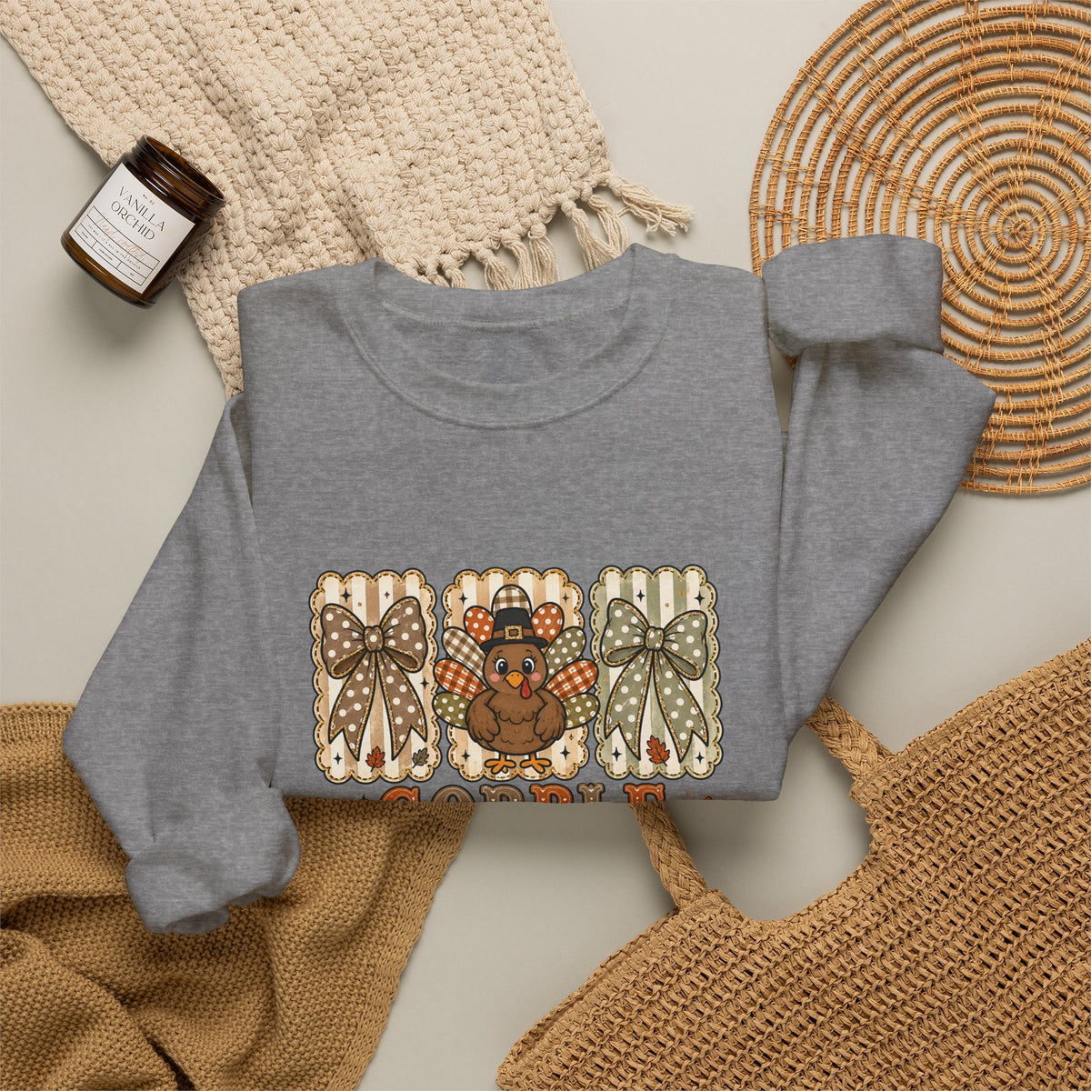 Thanksgiving Crewneck Sweatshirt — "Gobble Gobble 'til You Wobble" Turkey Design