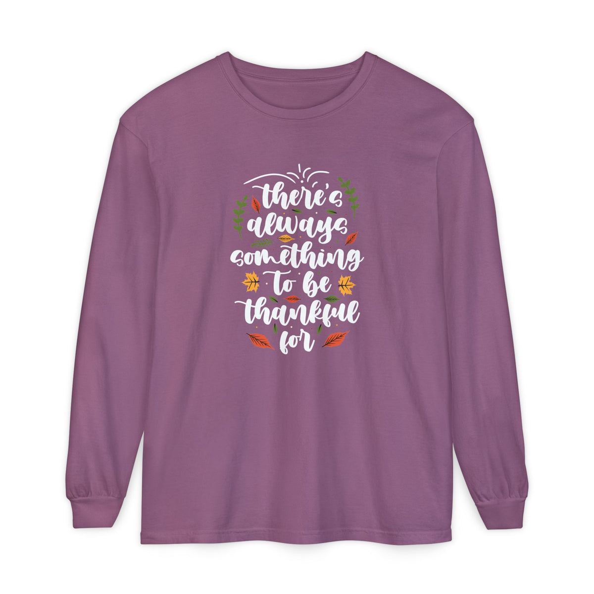 Thankful For Crewneck Long Sleeve Tee — Fall Thanksgiving Gratitude Shirt
