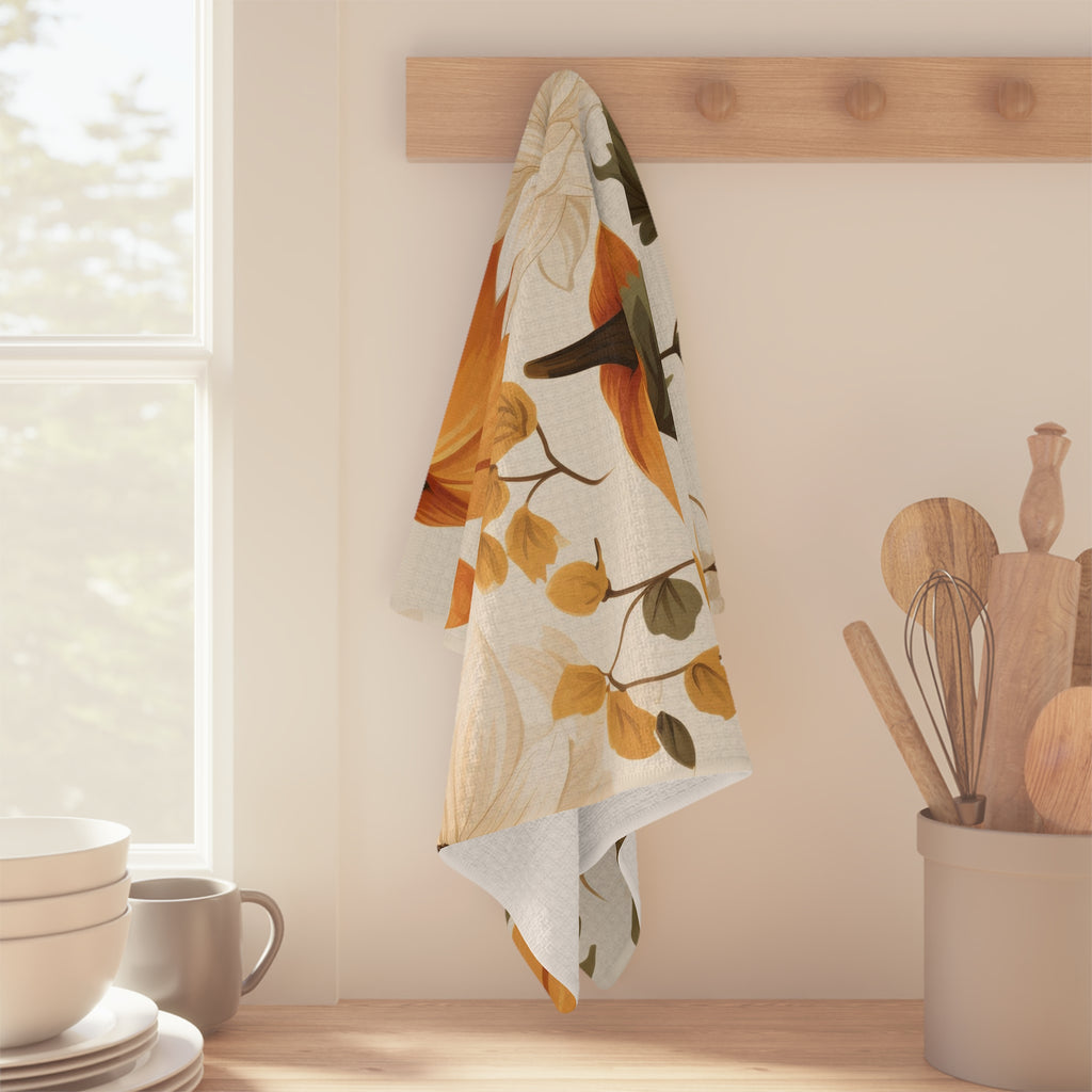 Autumn Pumpkin Tea Towel — Fall Floral Microfiber Kitchen Towel