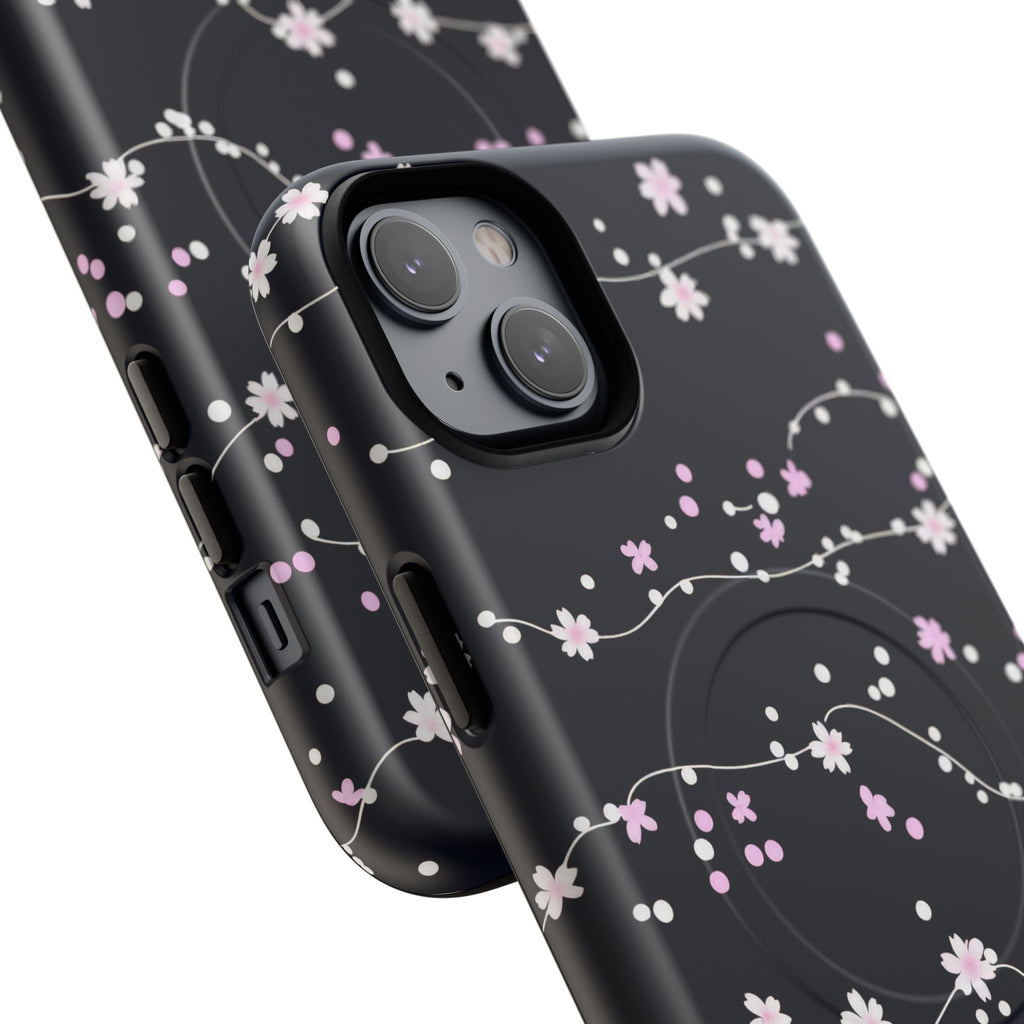 Magnetic Phone Case — Black Sakura Cherry Blossom Tough Cover