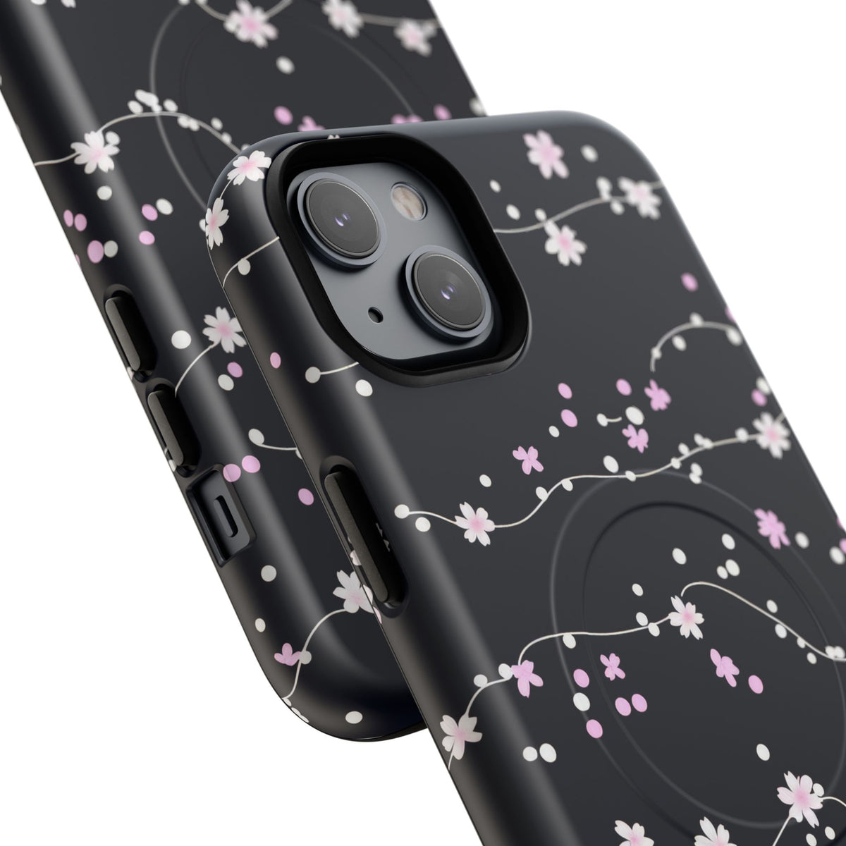Magnetic Phone Case — Black Sakura Cherry Blossom Tough Cover