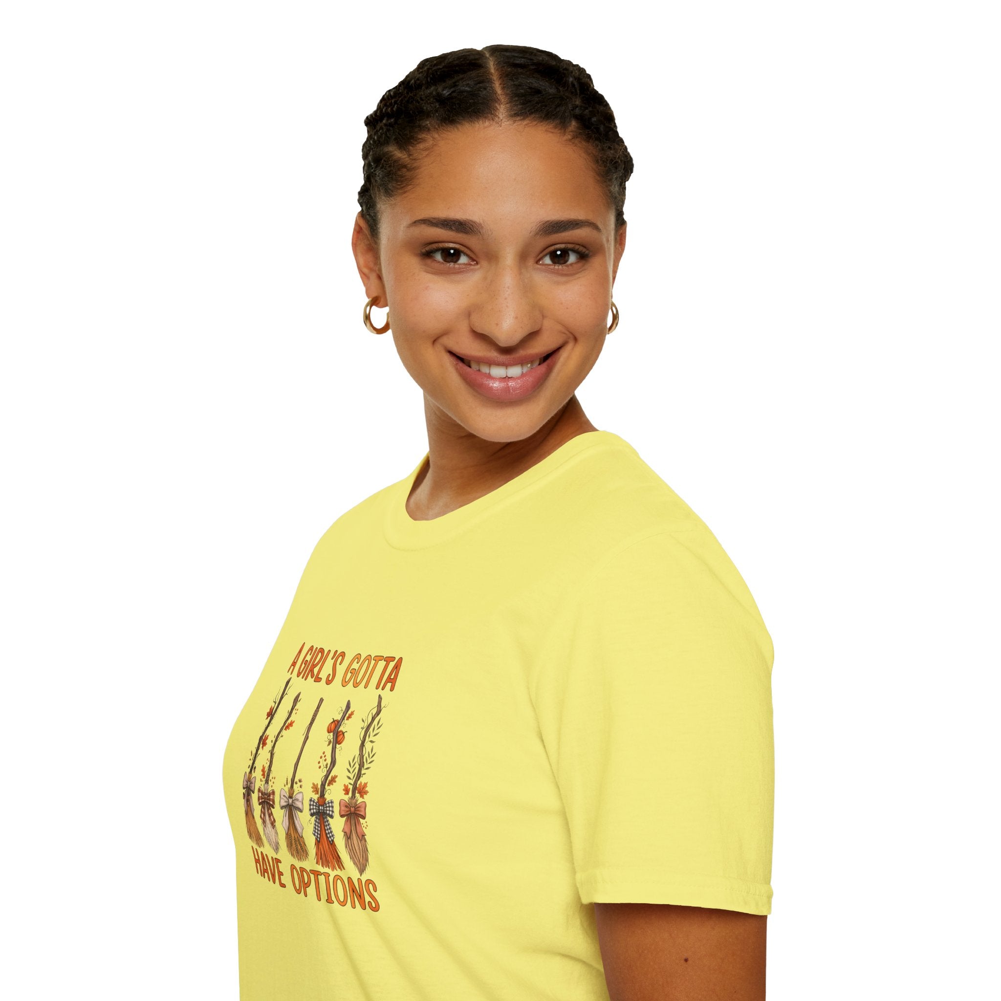 A Girl's Gotta Have Options Witch Brooms T-Shirt — Funny Halloween Gift for Women