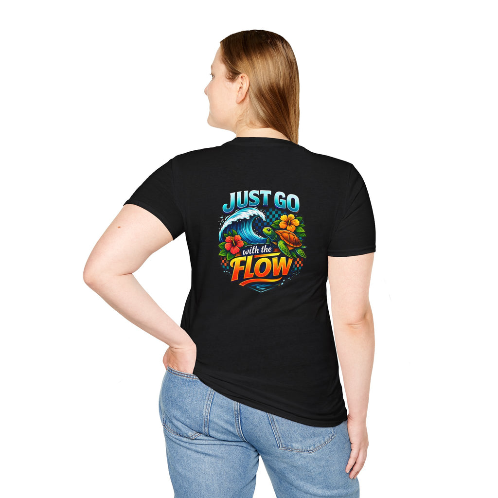Go With the Flow Sea Turtle T-Shirt — Cute Beach Gift for Women Ocean Floral Tee