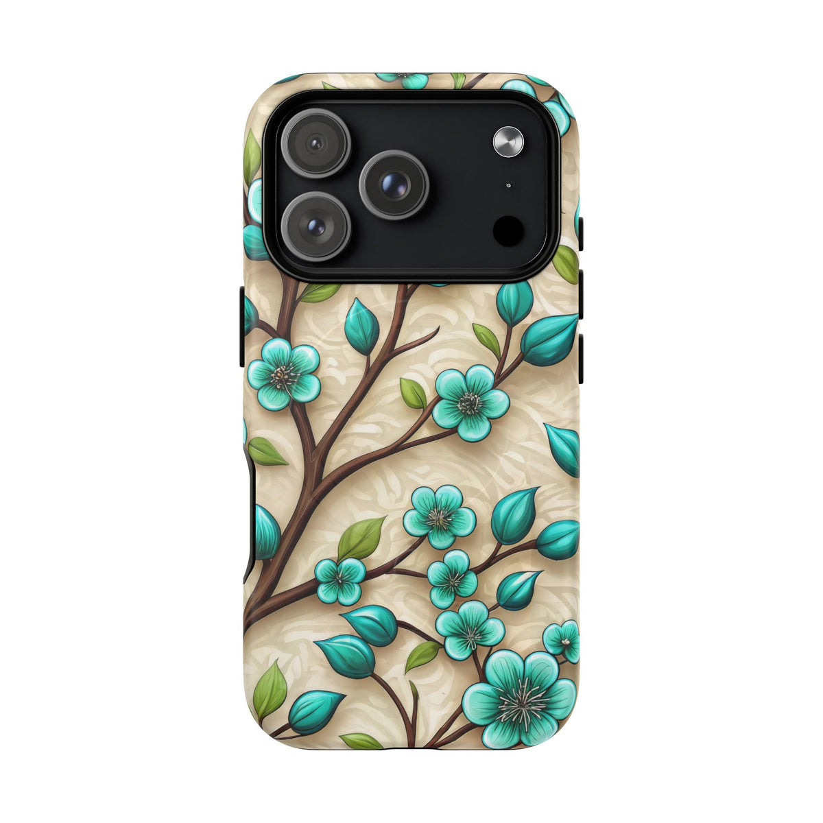 Floral Teal Blossom Tough Magnetic iPhone Case — MagSafe Protective Cover