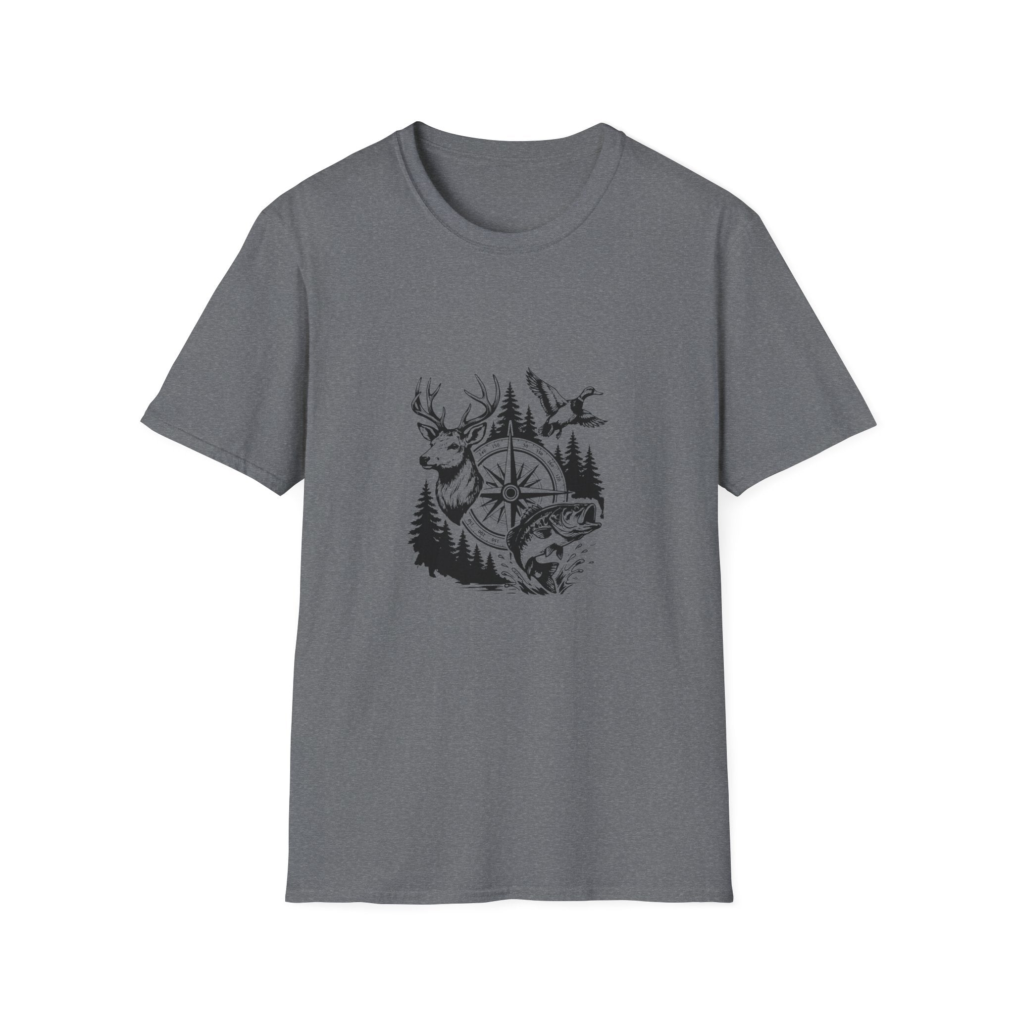 Outdoor Wildlife Compass T-Shirt — Deer Duck & Fish Nature Gift for Hunters