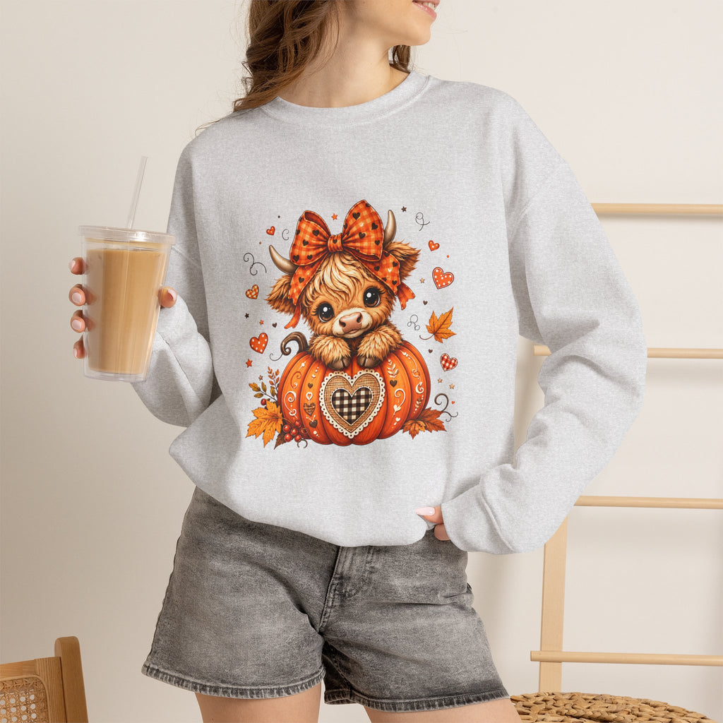 Cute Highland Cow Pumpkin Halloween Sweatshirt