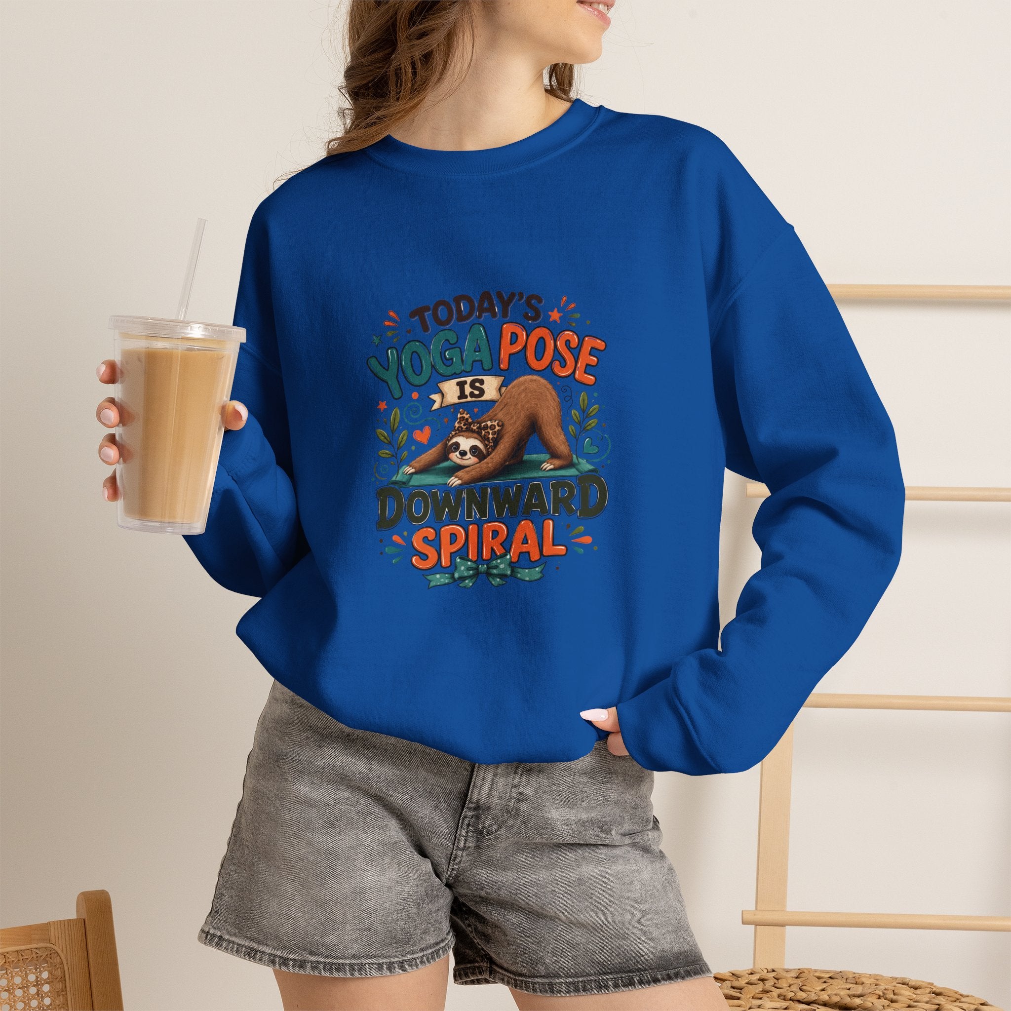 Downward Spiral Sloth Sweatshirt — Funny Lazy Gift for Her Yoga Pose Crewneck