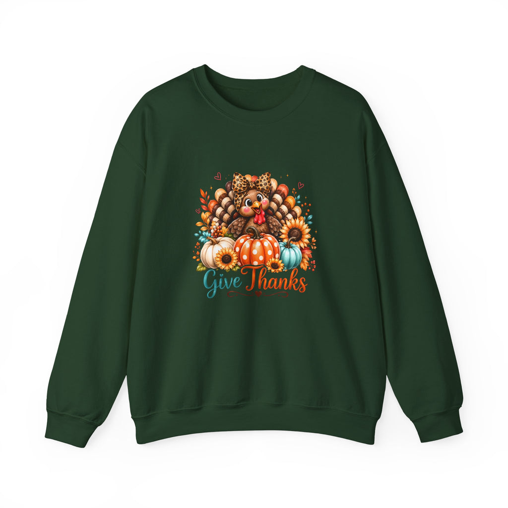 Sweatshirt — "Give Thanks" Autumn Turkey & Pumpkin Thanksgiving Crewneck