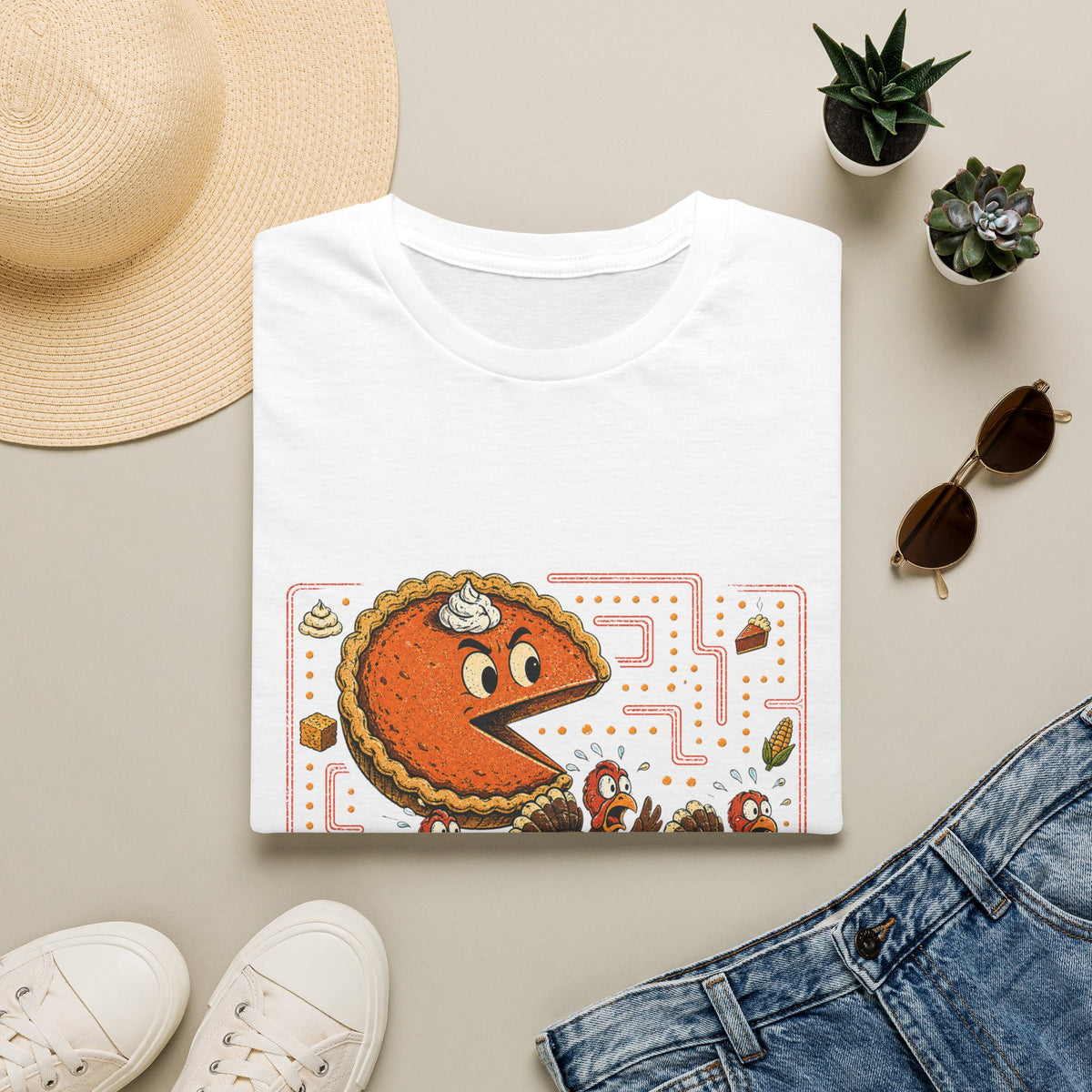 Retro Pie Monster T-Shirt — Funny Pac-Maze Dessert Gamer Tee