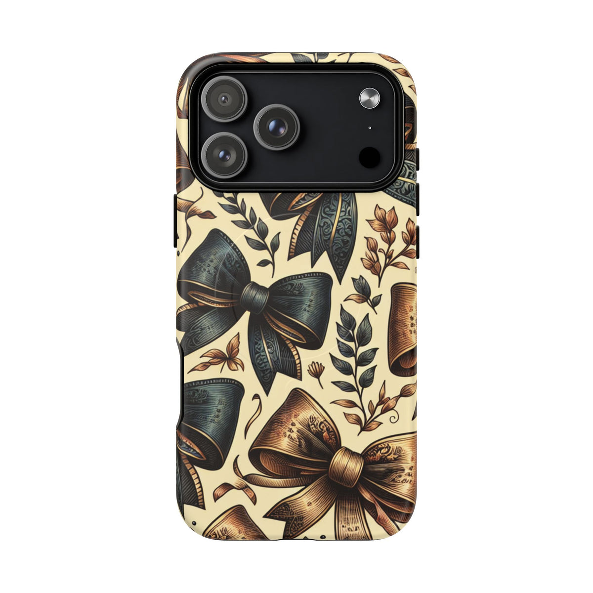 Bow Pattern Tough Magnetic Phone Case — Vintage Ribbon Floral Design