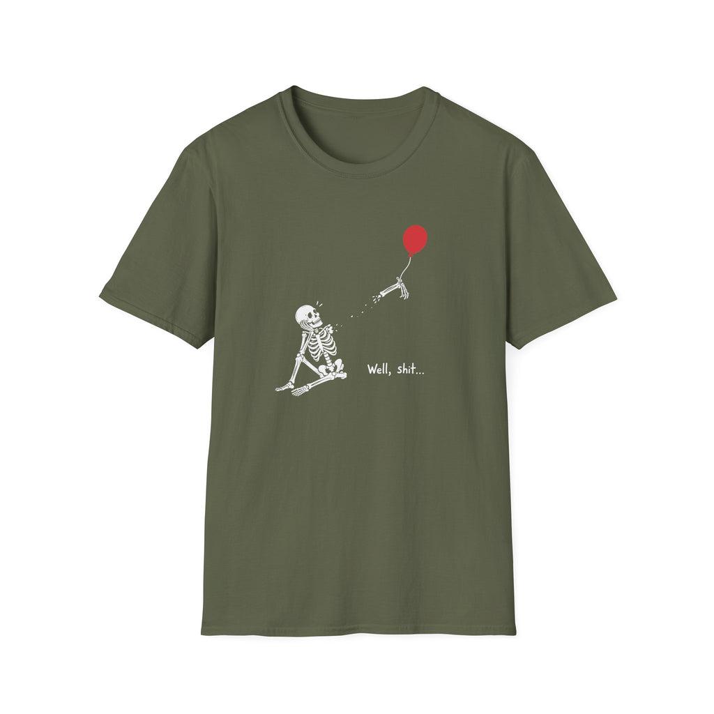Funny Skeleton Balloon T-Shirt, Well Shit Graphic Tee