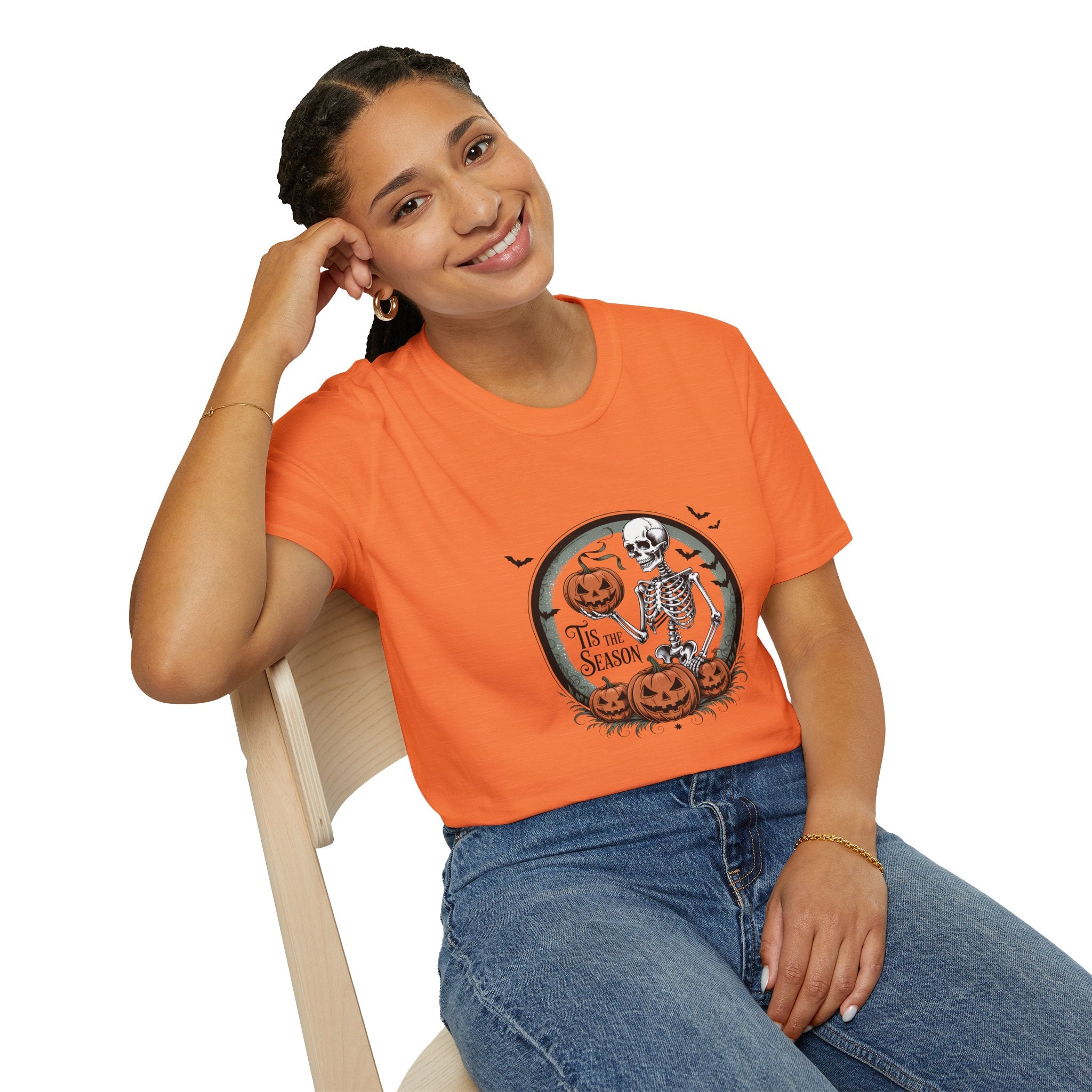 Tis the Season Skeleton Pumpkin T-Shirt — Funny Halloween Gift for Women Graphic Tee