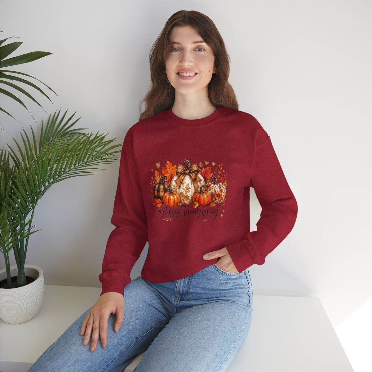 Thanksgiving Pumpkin Crewneck Sweatshirt — Happy Thanksgiving Harvest Design
