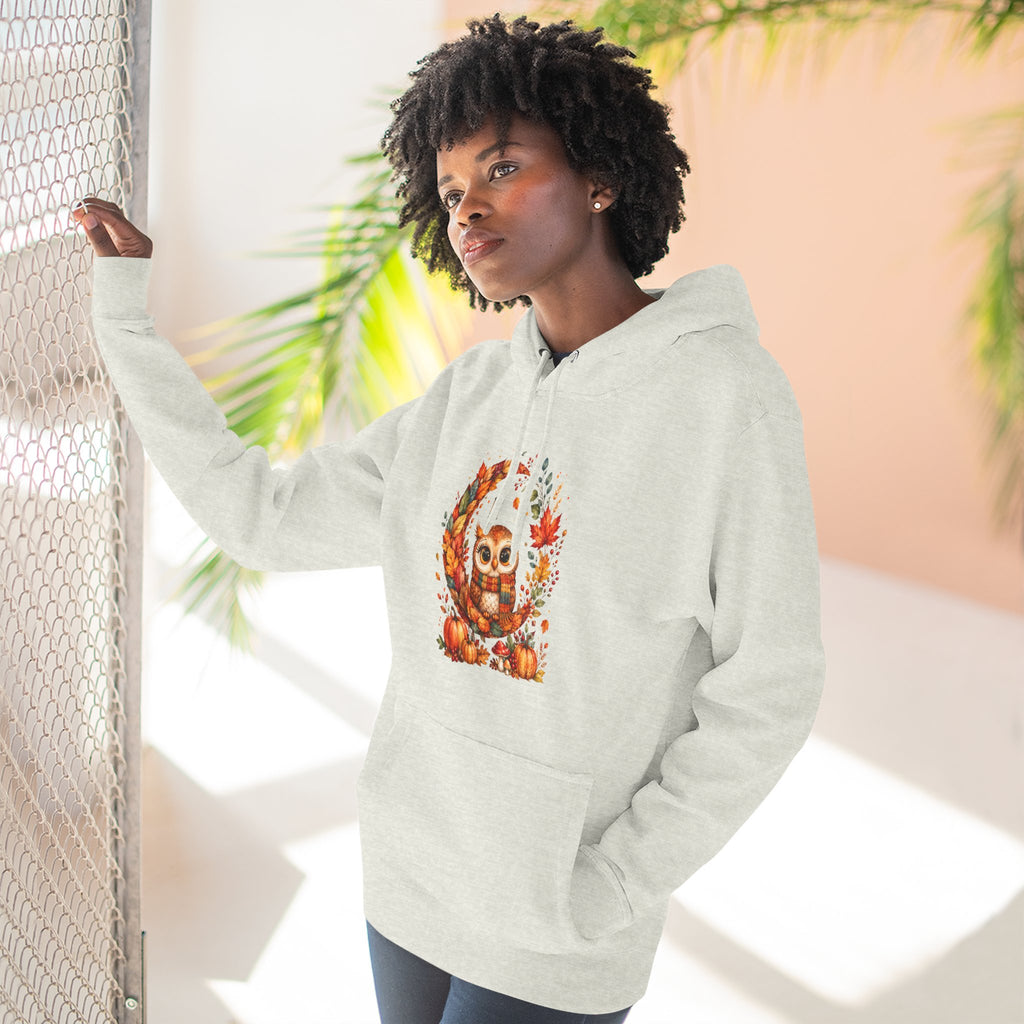 Cozy Autumn Owl Crescent Moon Embroidered Hoodie