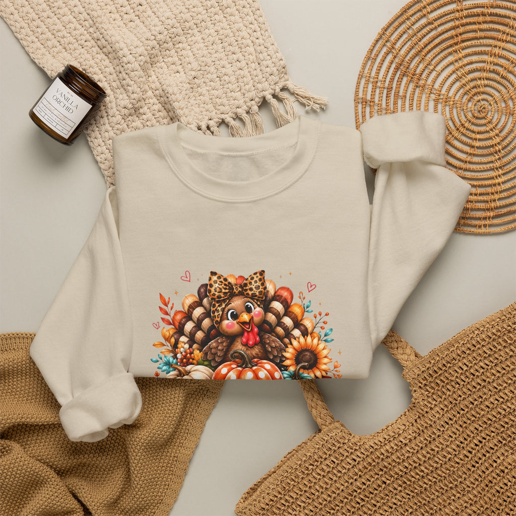 Sweatshirt — "Give Thanks" Autumn Turkey & Pumpkin Thanksgiving Crewneck