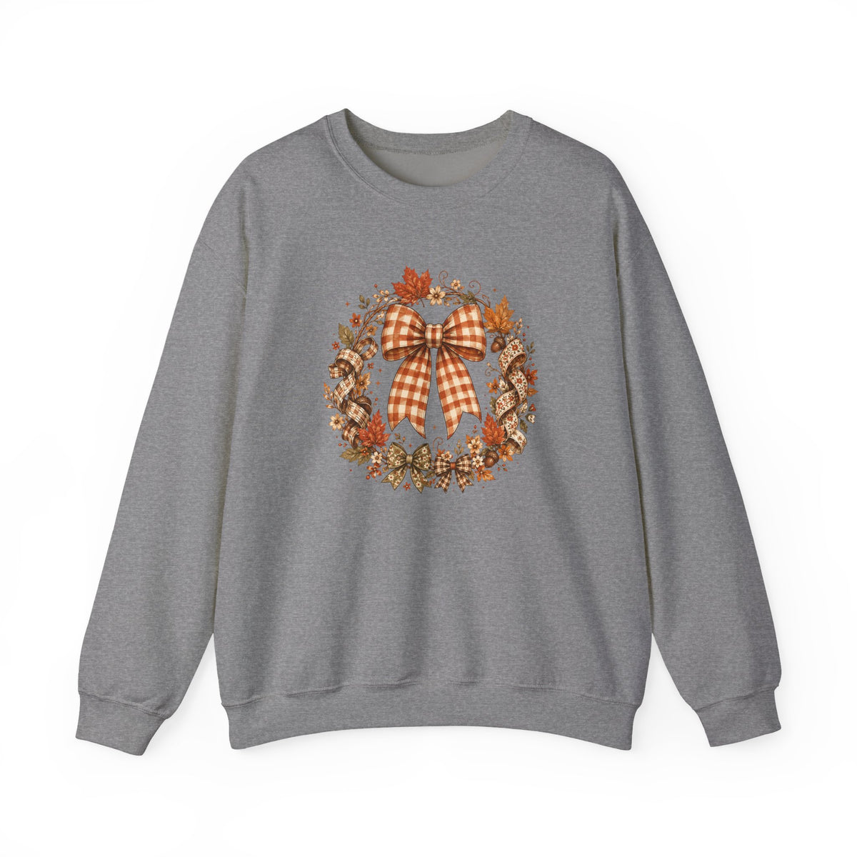 Cozy Autumn Plaid Bow Wreath Crewneck Sweatshirt