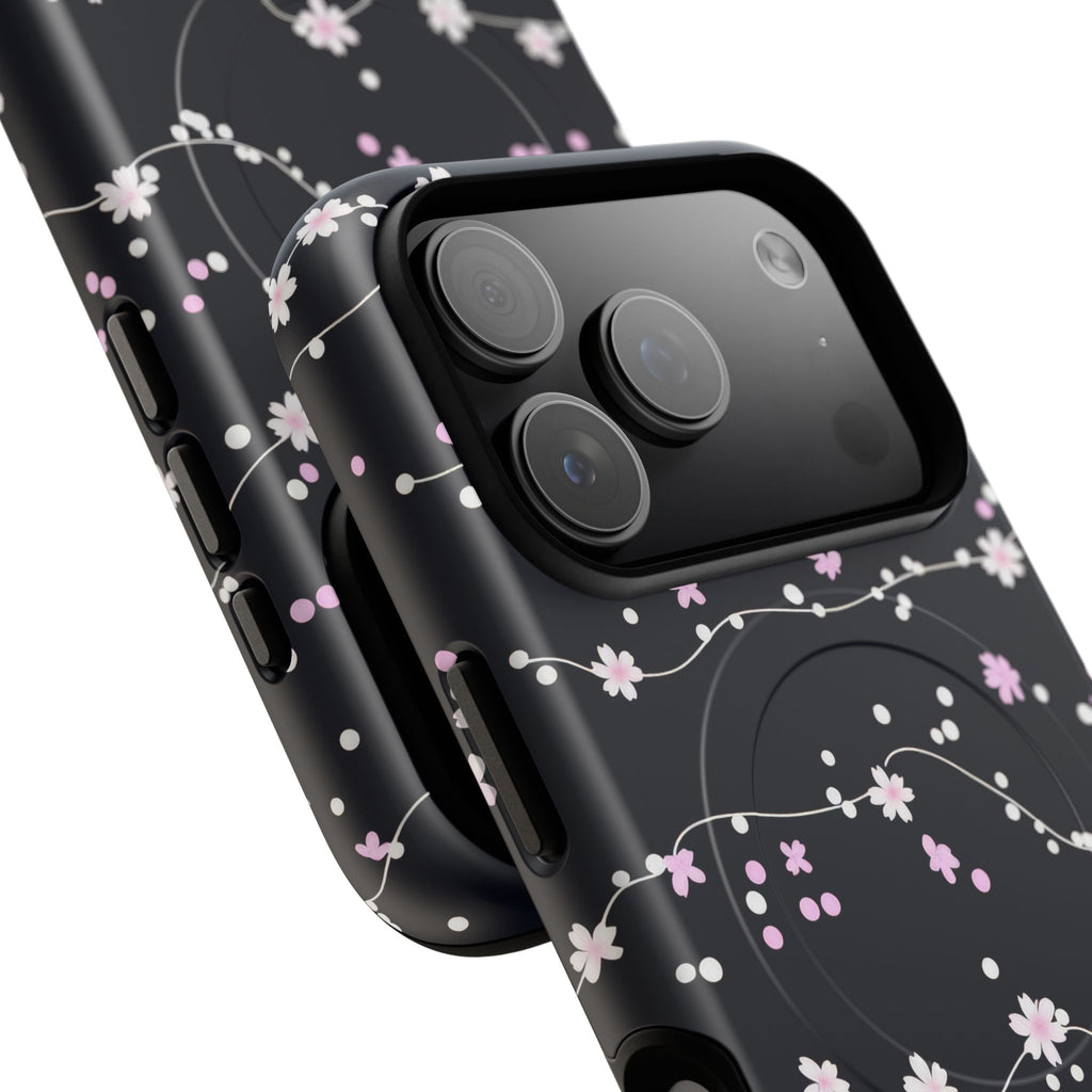 Magnetic Phone Case — Black Sakura Cherry Blossom Tough Cover