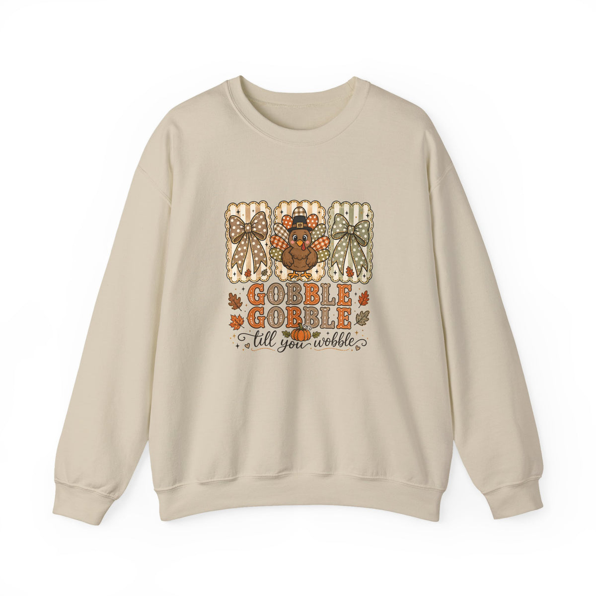 Thanksgiving Crewneck Sweatshirt — "Gobble Gobble 'til You Wobble" Turkey Design
