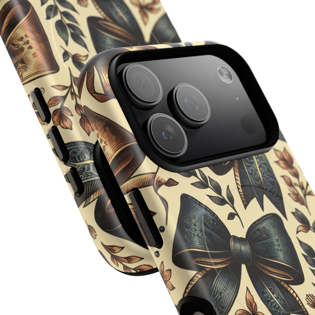 Bow Pattern Tough Magnetic Phone Case — Vintage Ribbon Floral Design