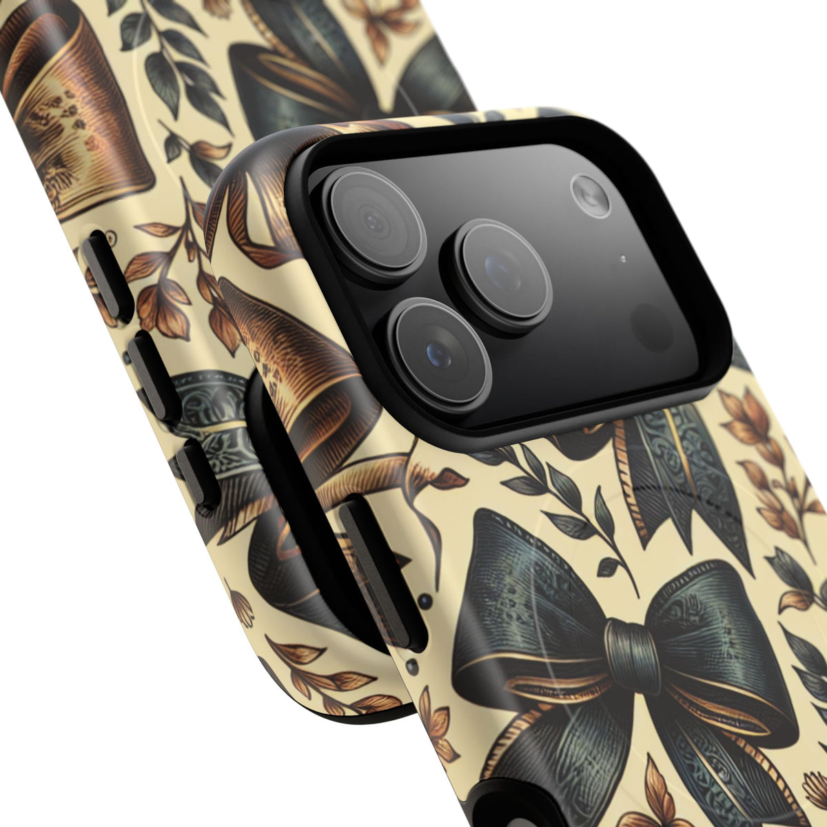 Bow Pattern Tough Magnetic Phone Case — Vintage Ribbon Floral Design