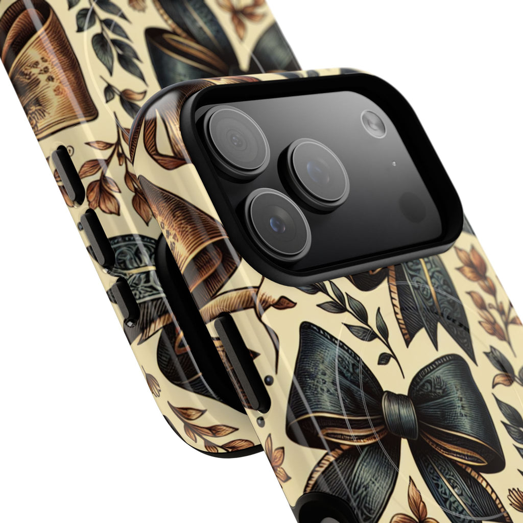 Bow Pattern Tough Magnetic Phone Case — Vintage Ribbon Floral Design