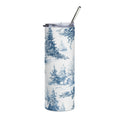 20oz Winter Cottage Stainless Steel Tumbler Blue Toile Snowy Pines Travel Cup