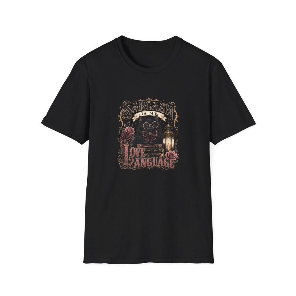 Sarcasm Is My Love Language Cat T-Shirt — Funny Gift for Her Vintage Graphic Tee